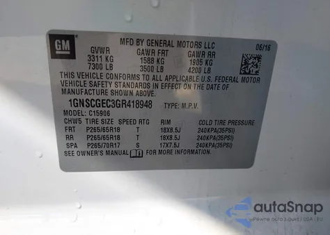 2016 Chevrolet Suburban Ls из США, поврежденный, VIN 1GNSCGEC3GR418948